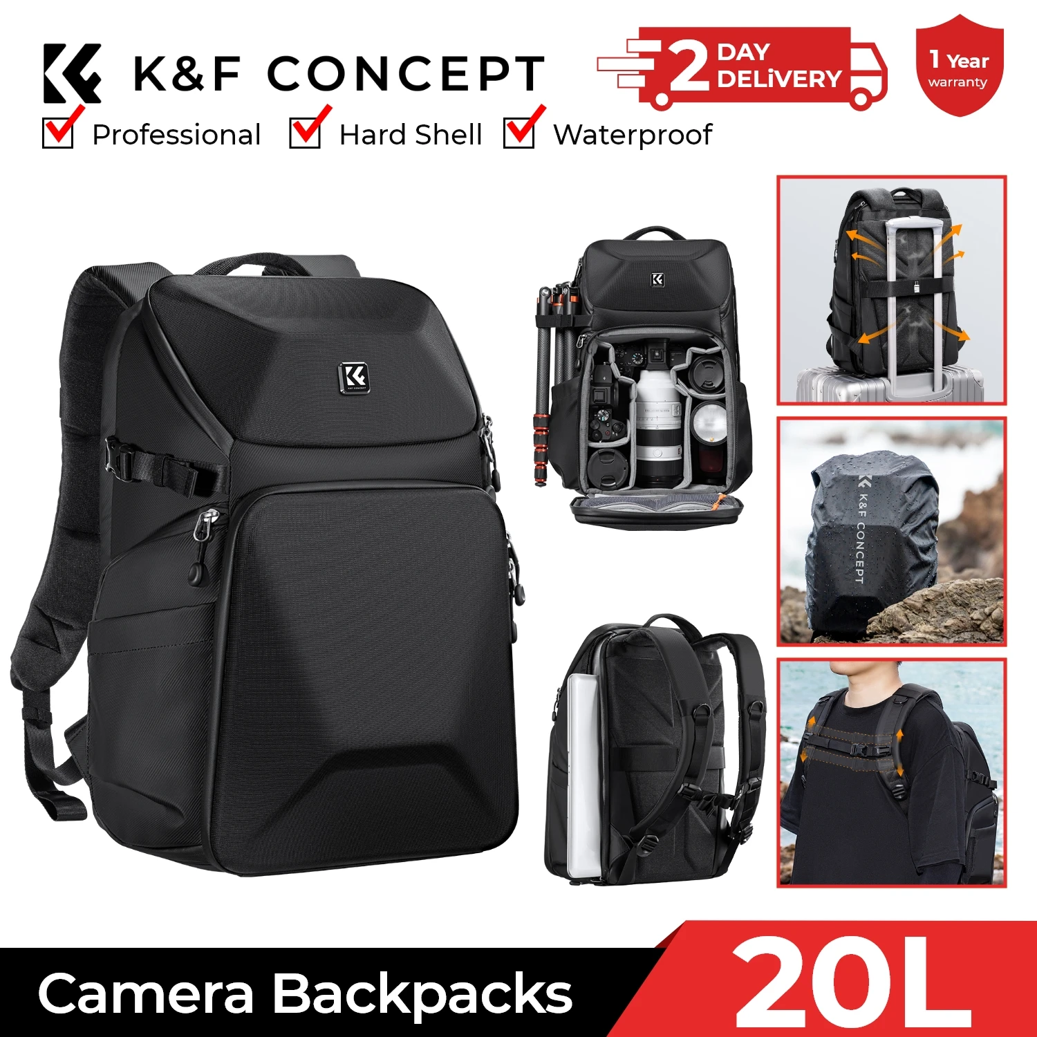 K&F CONCEPT 20L Camera Backpac - Laptop Backpack 15.6 ulasan dan harga